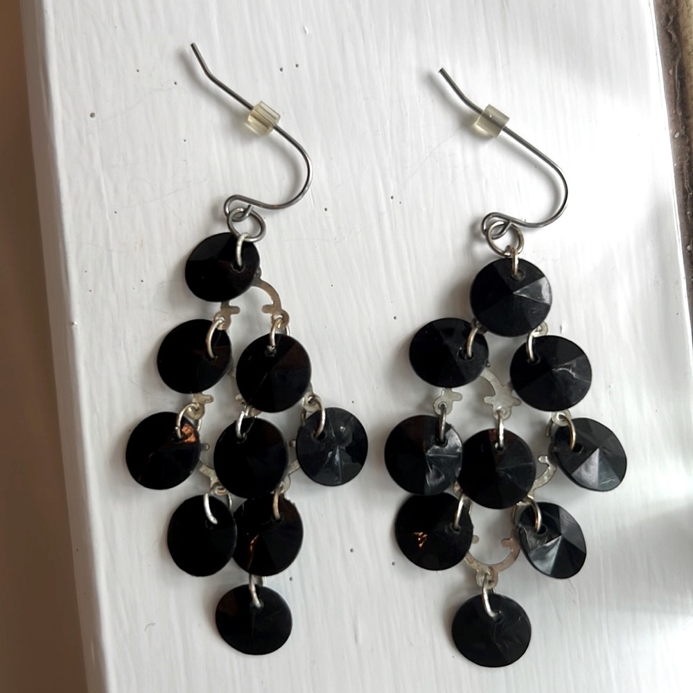 Black faceted beaded earrings